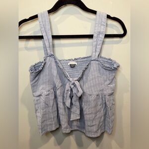 American Eagle Outfitters Pale Blue Tie-Front Ruffle Tank